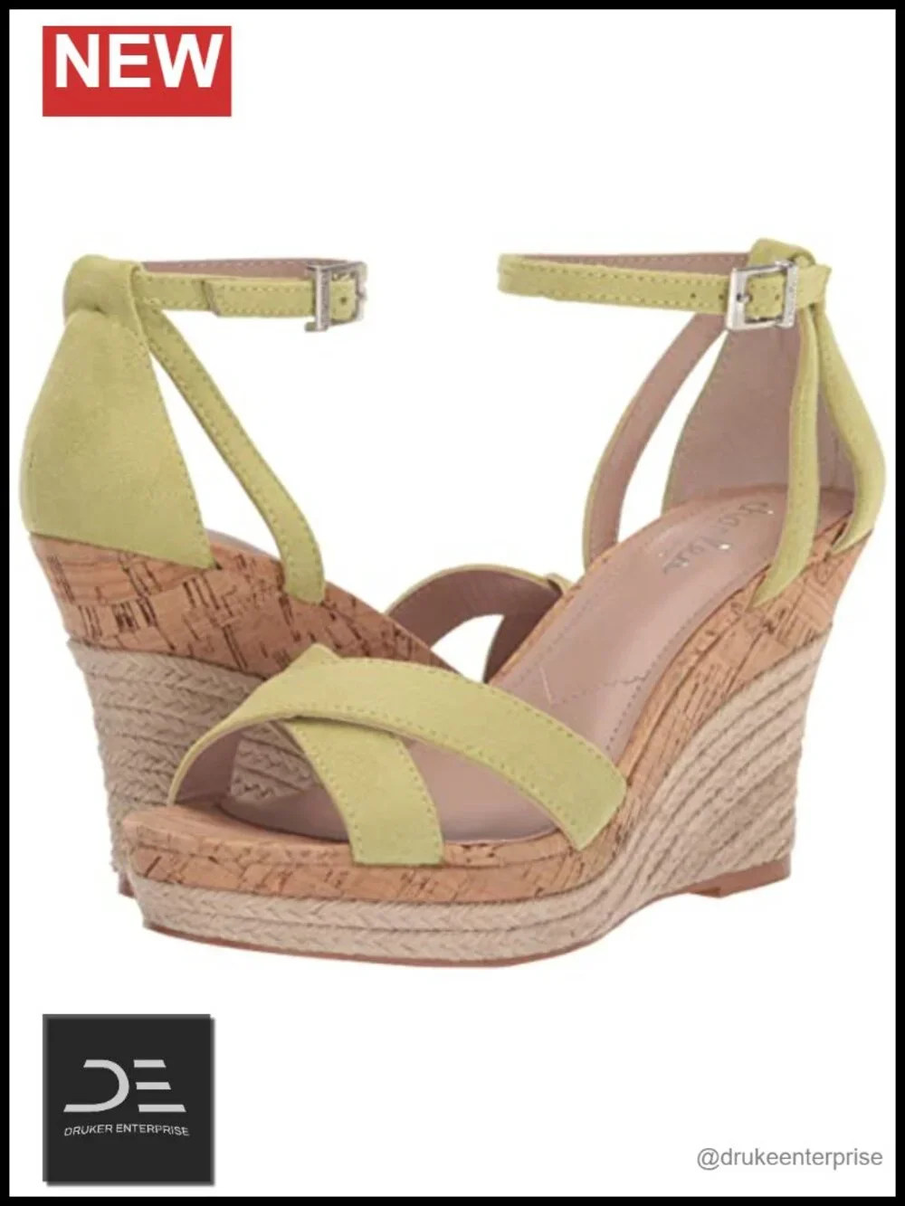 Faux Suede Wedge Sandals with Padded Footbed and Buckle
